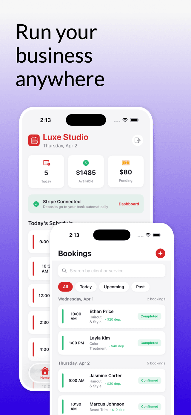 YoureBooked iOS app dashboard