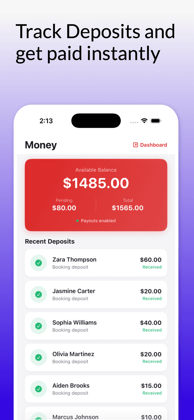 YoureBooked iOS app: track deposits and get paid instantly